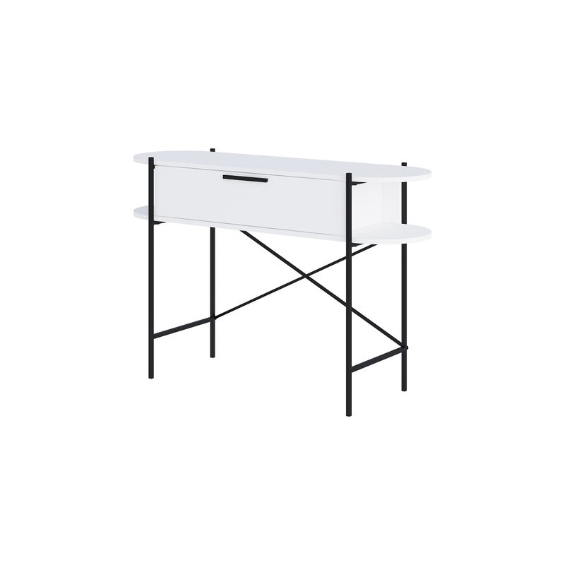 Mourah Home Otis Modern Console Table With Drawer & Open Shelves â€“ Metal Frame Entryway Table For Living Room, Hallway & Bedroom- White- 2 Years Warranty - Image 3
